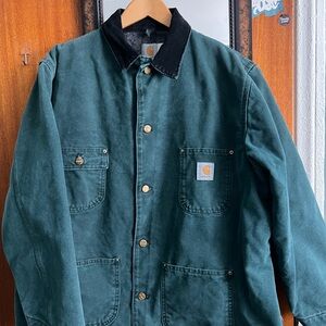Carhartt Chore Teal Work Jacket with Black Corduroy Collar